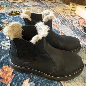 Dr. Martens Black Faux Fur Chelsea Boots